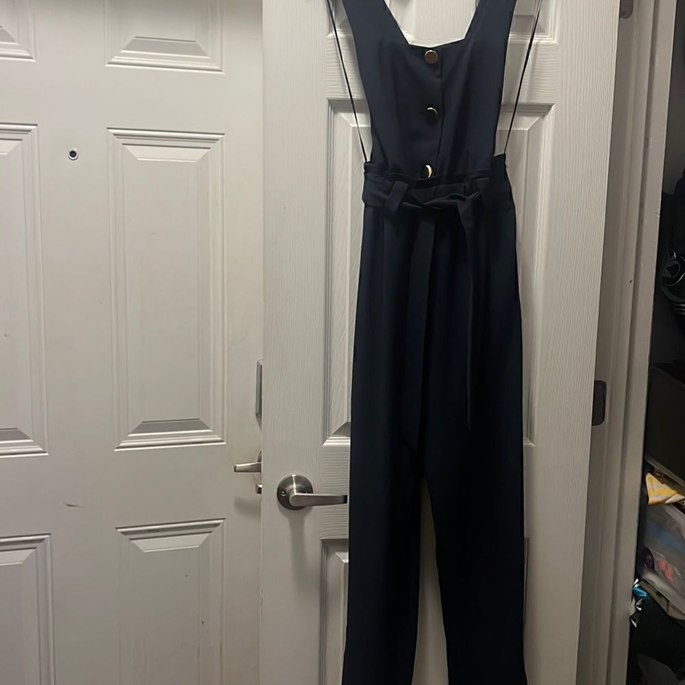 Navy Pants Jumpsuit - Overalls - Gold Buttons -āCrissāCrossāBack